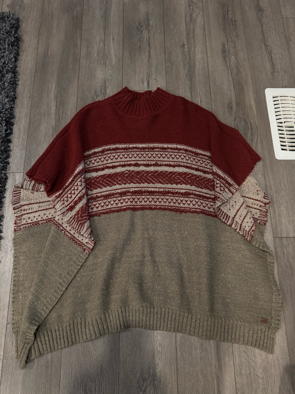 Chunky Knit Red and Taupe Colorblock Sweater